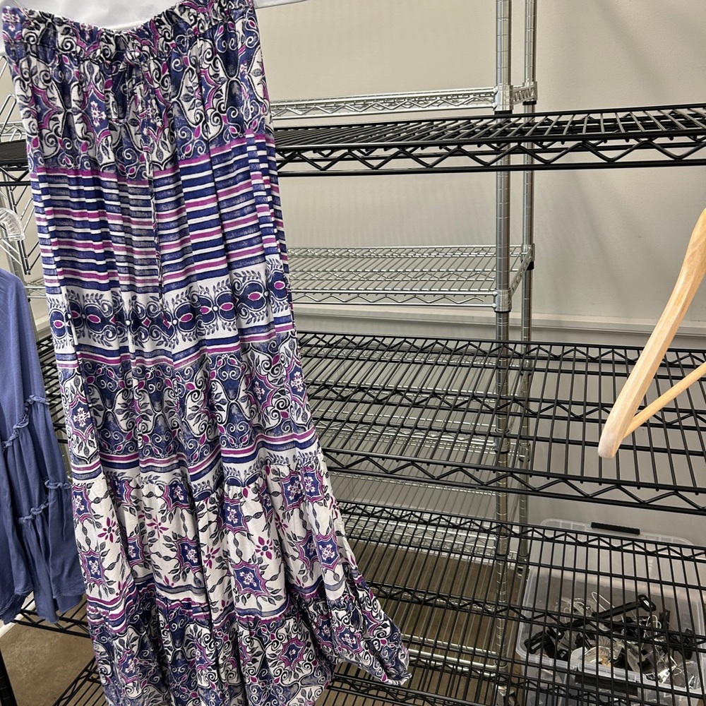 Floral Bohemian Maxi Skirt - Purple and White